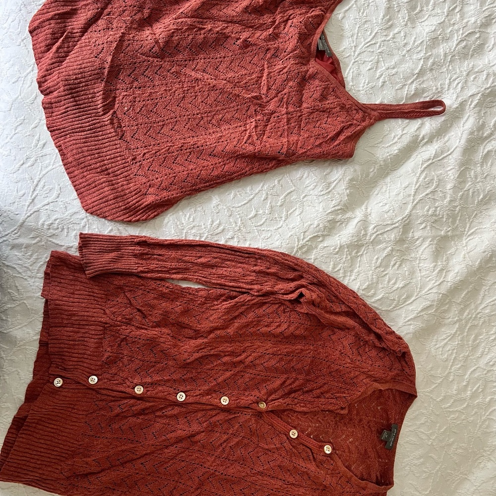 Rust Knit Cardigan and Tank Set